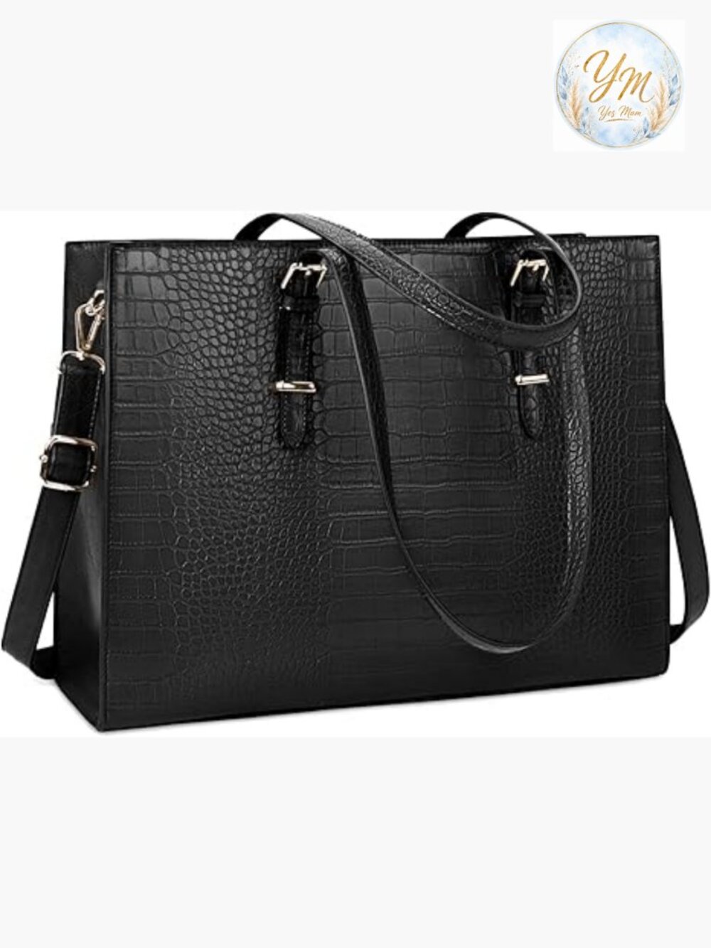 15.6" Laptop Tote Crocodile Leather Work Briefcase Water-Resistant Business